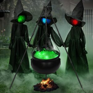 Halloween Decorations Outdoor Large Witch Cauldron, Black Plastic Bowl Decor on Tripod with Lights Halloween Cauldron Pot, Witches Cauldron Hocus Pocus Candy Bucket Decoration for Porch Home Party