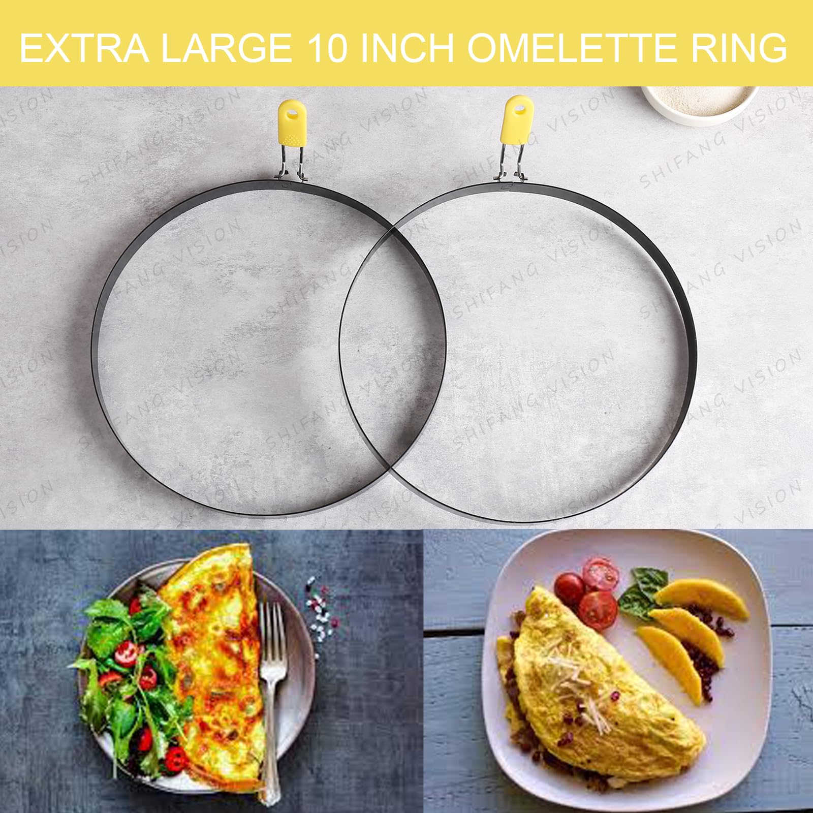 Extra Large 10 Inch Omelette Ring for Griddle,Stainless Steel 10" Griddle Omelet Rings,Non-Stick Pancake Egg Ring Round Creps Ring Pancake Ring Crumpet Ring with Silicone Handle Accessorries (2 Packs)