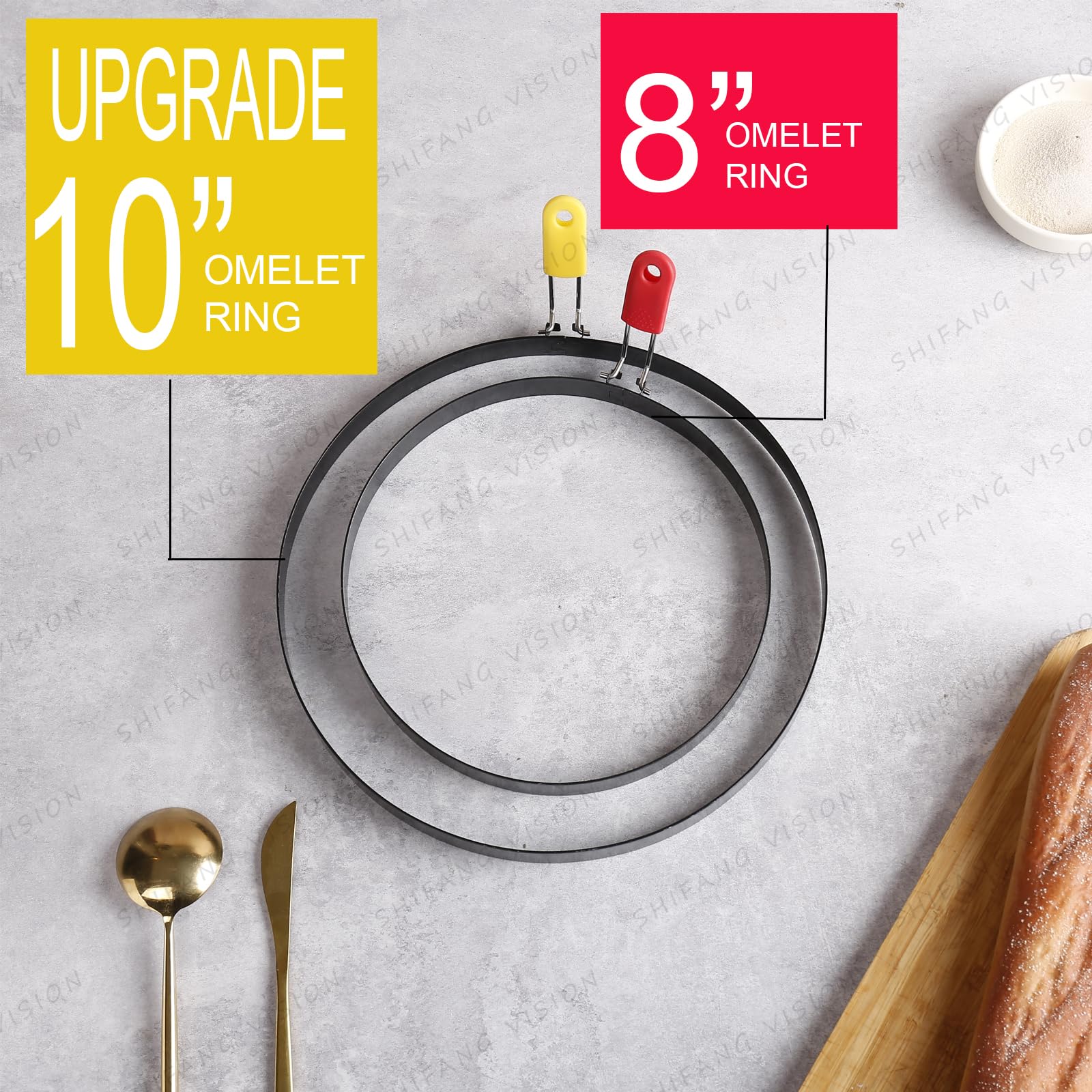 Extra Large 10 Inch Omelette Ring for Griddle,Stainless Steel 10" Griddle Omelet Rings,Non-Stick Pancake Egg Ring Round Creps Ring Pancake Ring Crumpet Ring with Silicone Handle Accessorries (2 Packs)