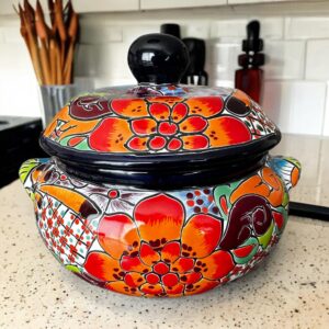 talavera bean pot, soup pot - hand-painted mexican pottery, decorative and functional, handmade in mexico