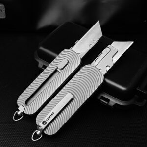 TGZUO Titanium EDC Utility Knife with Retractable Razor Box Cutter 10pcs Carbon Blades