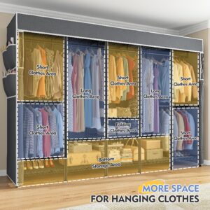 Raybee 90.6" W Clothes Rack with Cover Heavy Duty Clothing Rack with Cover Loads 1200LBS Covered Clothes Racks for Hanging Clothes with Shelves Freestanding Garment Rack Closet for Bedroom