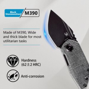 KANSEPT RIO Mini Pocket Folding Knives EDC Camping Folding Knife 1.56'' Black Stonewashed M390 Blade Pocket EDC Knife with Black Micarta Handle Everyday Carry K3044A3