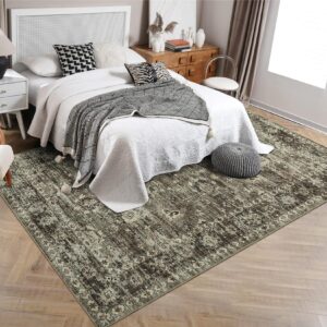 royhome 5x7 area rug washable rug non-slip living room rug indoor stain resistant large bedroom rug vintage distressed throw floor cover traditional accent carpet for dining room home decor, brown