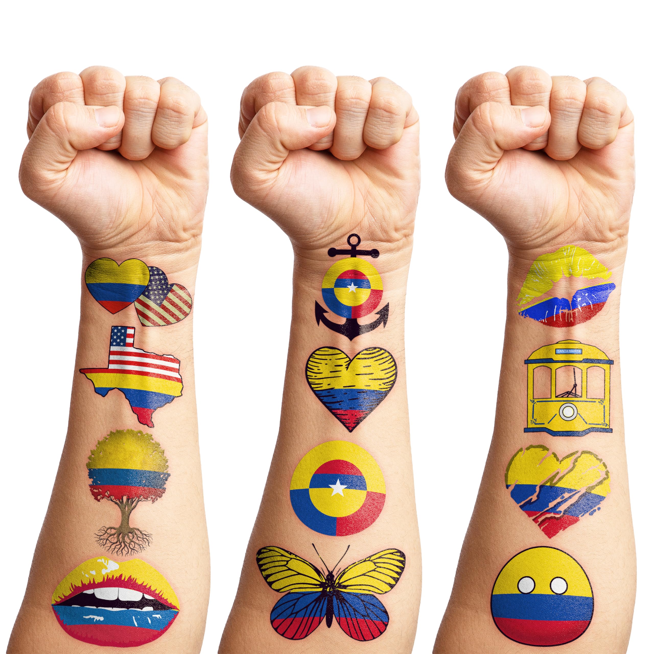 Cute Colombia Temporary Tattoos Independence Birthday Party Decorations Favors Supplies Flag Themed Stickers 10 Sheets 100 PCS Gifts for Baby Kids Girls Boys Decor Class School Carnival Christmas