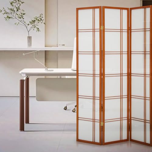 Athena Collection 3 Panel Room Dividers, 5.9ft Square Grid Partition Room Divider, Folding Wood Privacy Screen Freestanding Room Separation Wall Divider for Bedroom Home Office, Brown