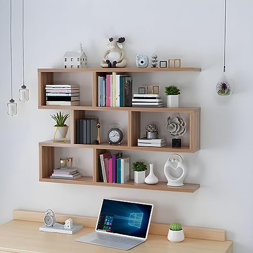 FOTN Wall Unit Open Book Shelf Decoration Wall Hanging Bookshelf Wall Partition Wall Background(Walnut,47" L x 8" W x 31" H)