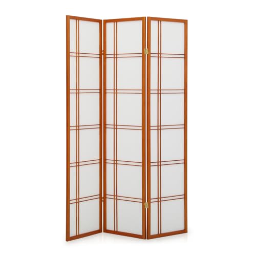 Athena Collection 3 Panel Room Dividers, 5.9ft Square Grid Partition Room Divider, Folding Wood Privacy Screen Freestanding Room Separation Wall Divider for Bedroom Home Office, Brown