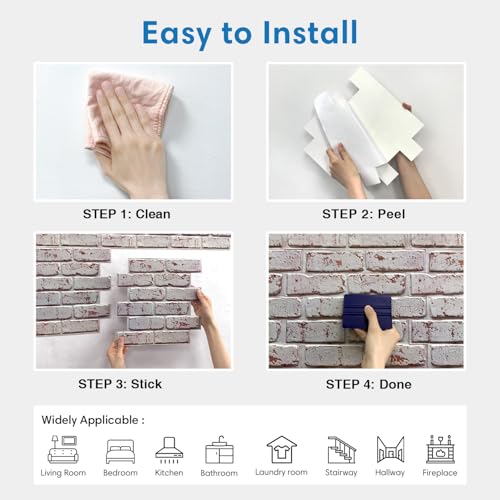 COMSTICKC 10 Pcs 3D Faux Brick Wall Panel Peel and Stick Brick Tiles, 12"X12" Small Size Thin PVC Self Adhesive Brick Backsplash Veneers Wall Covering for Interior Wall Decor Farmhouse