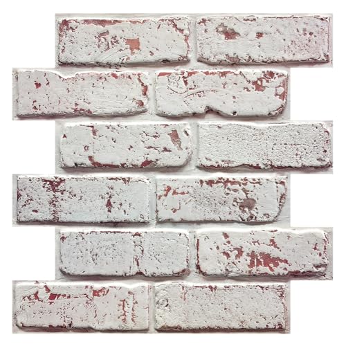 COMSTICKC 10 Pcs 3D Faux Brick Wall Panel Peel and Stick Brick Tiles, 12"X12" Small Size Thin PVC Self Adhesive Brick Backsplash Veneers Wall Covering for Interior Wall Decor Farmhouse