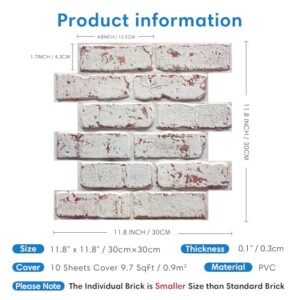 COMSTICKC 10 Pcs 3D Faux Brick Wall Panel Peel and Stick Brick Tiles, 12"X12" Small Size Thin PVC Self Adhesive Brick Backsplash Veneers Wall Covering for Interior Wall Decor Farmhouse