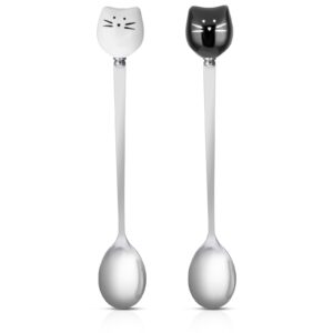 4pcs cute cat spoon coffee stir spoons tea spoons for tea party cat spoons for wet food ceramic stainless steel spoons for cat cute stainless steel cat head spoon for stirring tea coffee (black white)