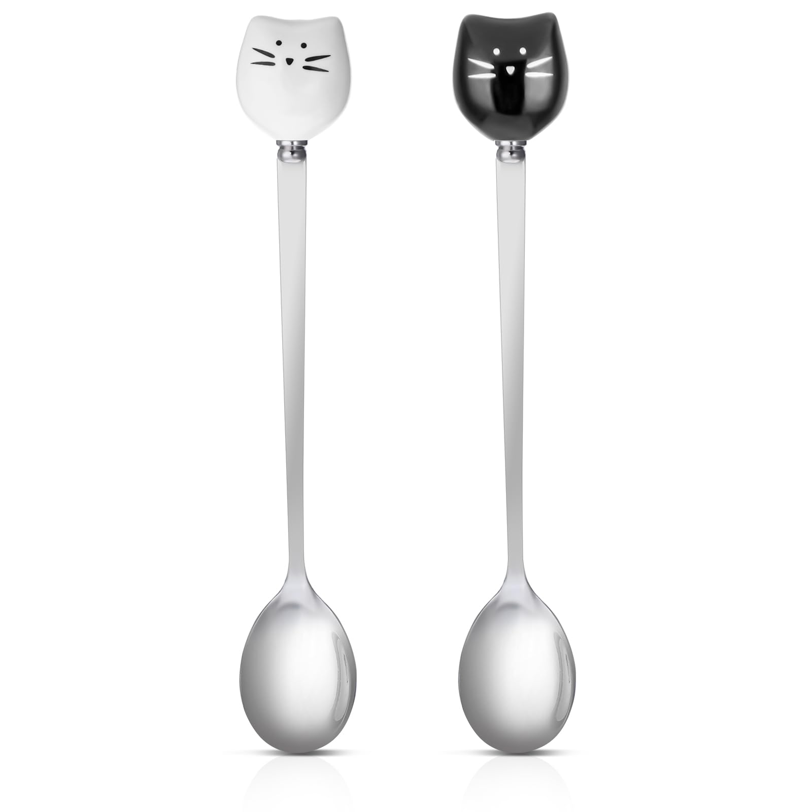 4PCS Cute Cat Spoon Coffee Stir Spoons Tea Spoons for Tea Party Cat Spoons for Wet Food Ceramic Stainless Steel Spoons for Cat Cute Stainless Steel Cat Head Spoon for Stirring Tea Coffee (Black White)