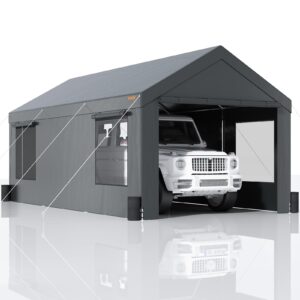 vevor carport, 10x20 ft heavy duty portable garage with roll-up windows & removable sidewalls, uv resistant waterproof all-season car canopy for suv, car, truck, boat