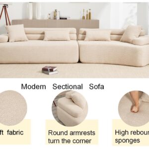 Modular Sectional Sofa, 139" Modern Minimalist Upholstered Curved Sofa Couch with 4 Pillows, 2 Piece Combination 4 Seater Sofa for Living Room Apartment Bedroom Office, No Assembly Required (Khaki)