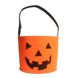 ikuhrmo halloween felt trick or treat bucket, pumpkin handbag candy bag for halloween party costumes (orange)