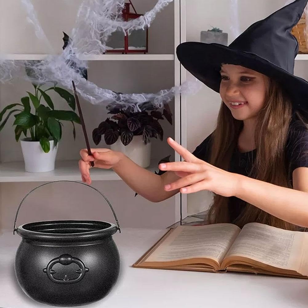 Generic Plastic Black Cauldron Kettle Halloween Candy Bowl, 2024 Large Witch Cauldron Pot Bucket for Halloween Decorations Trick or Treat Party Supplies