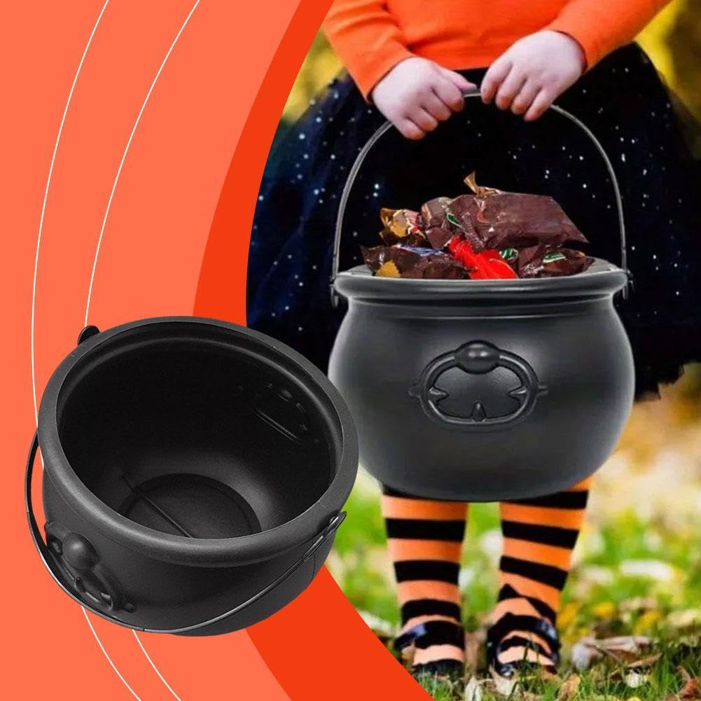 Generic Plastic Black Cauldron Kettle Halloween Candy Bowl, 2024 Large Witch Cauldron Pot Bucket for Halloween Decorations Trick or Treat Party Supplies