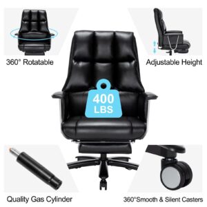 Office Chair Heavy Duty with Footrest, 400lbs-Big Tall PU Leather Ergonomic Office Chair for Heavy People High Back Computer Task Reclining Chair with Wide Thick Cushion Large Home Office Chair