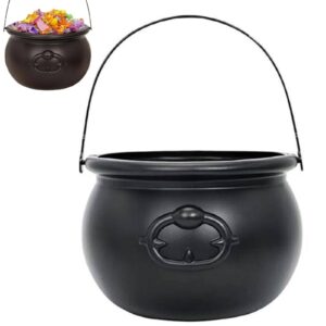 generic plastic black cauldron kettle halloween candy bowl, 2024 large witch cauldron pot bucket for halloween decorations trick or treat party supplies