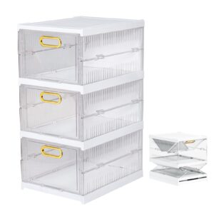 cibizi clear stackable collapsible storage bins with lids 3 tiers storage drawers plastic drawers snack organizer-storage solution for closet organization stackable shoe boxes