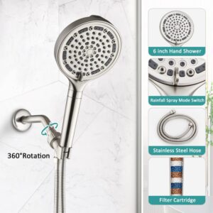 Single Handle Shower Faucet Set with Valve High Pressure 6 Inch with 6 Spray Modes Showerhead with Filters,Shower Head with Handheld, Shower Trim Kit Shower Fixtures,Brushed Nickel