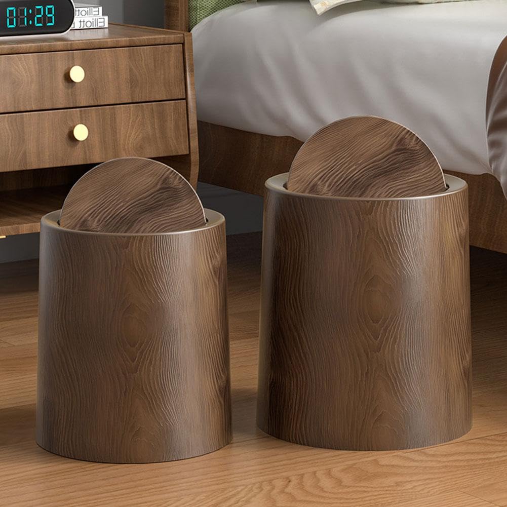 Bathroom Trash Can, Household Trash Can with Swing Lid, Wood Grain Trash Can for Office and Bedroom, with Removable Interior Waste Bucket