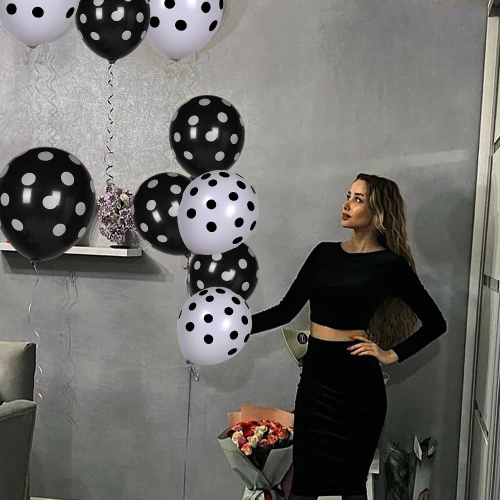 wrovitik 50 Pcs Latex Balloons, 12 Inch Black and White Polka Dot Balloons for Graduation Brithday Balloon Wedding Balloon Decoration