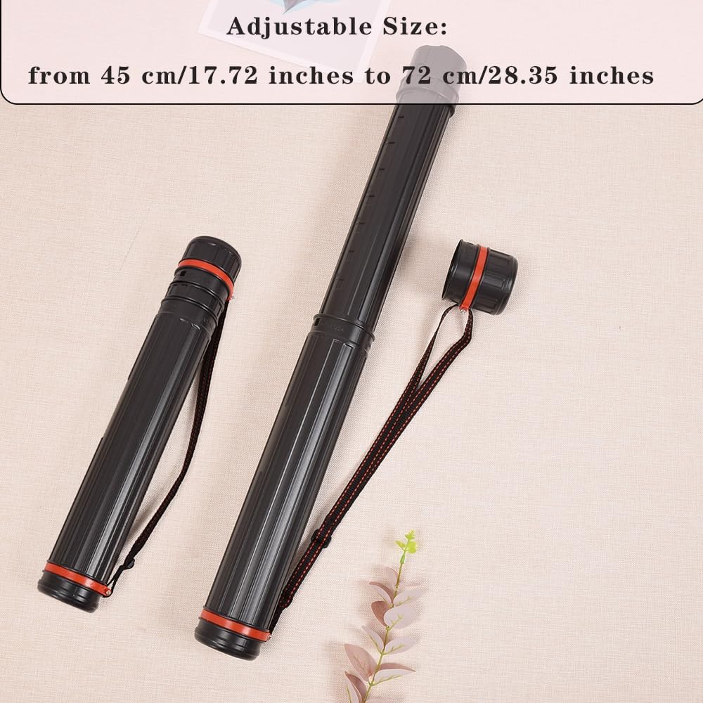 EORTA Pack of 2 Adjustable Poster Tubes, Mini Plastic Extendable Poster Quiver Case, Telescopic Art Poster Arrow Holder Case with Strap, 17-28 Inch Length, Black