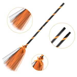 Reicyfang Halloween Witch Broom, Witch Broomstick Costume Accessories, Witch Broomstick Cosplay Broom Props, Halloween Witch Decoration Props, Realistic Wizard Flying Broom Stick Accessory (Orange)