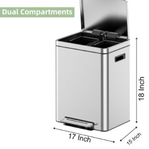 GAOMON 30 L/8 Gallon Trash Can with Lid, Rectangular Trash Can, Fingerprint Proof Stainless Steel Pedal Trash Can with Removable Inner Bucket, Step Trash Bin, Dual Garbage Cans for Kitchen