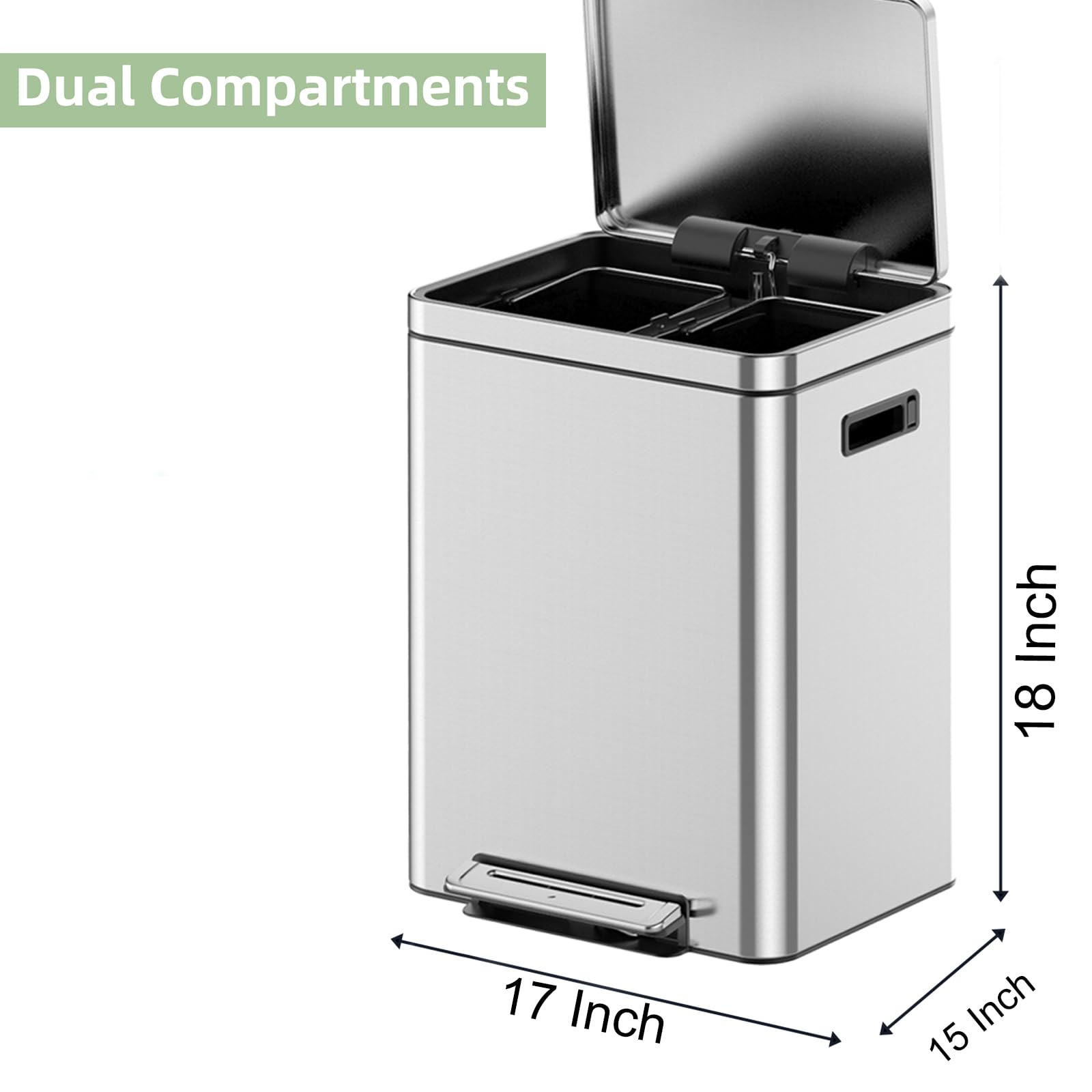 GAOMON 30 L/8 Gallon Trash Can with Lid, Rectangular Trash Can, Fingerprint Proof Stainless Steel Pedal Trash Can with Removable Inner Bucket, Step Trash Bin, Dual Garbage Cans for Kitchen