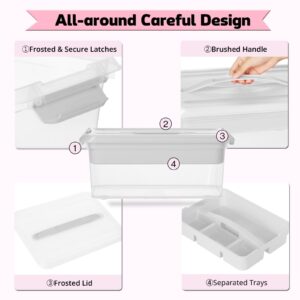 Chfeirno 20 QT Plastic Storage Box with Removable Tray,Portable Craft Organizers and Storage Bins with Lid,Clear Art Storage Container for Organizing Sewing,Crayon,Tool,Playdoh (White)