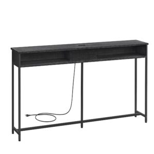 VASAGLE 55.1-Inch Console Table with Outlet and Shelves, Sofa Table with Charging Station, Behind Couch Table Skinny, Entryway Table for Hallway, Living Room, Charcoal Gray and Ink Black ULNT120B22