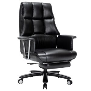 office chair heavy duty with footrest, 400lbs-big tall pu leather ergonomic office chair for heavy people high back computer task reclining chair with wide thick cushion large home office chair