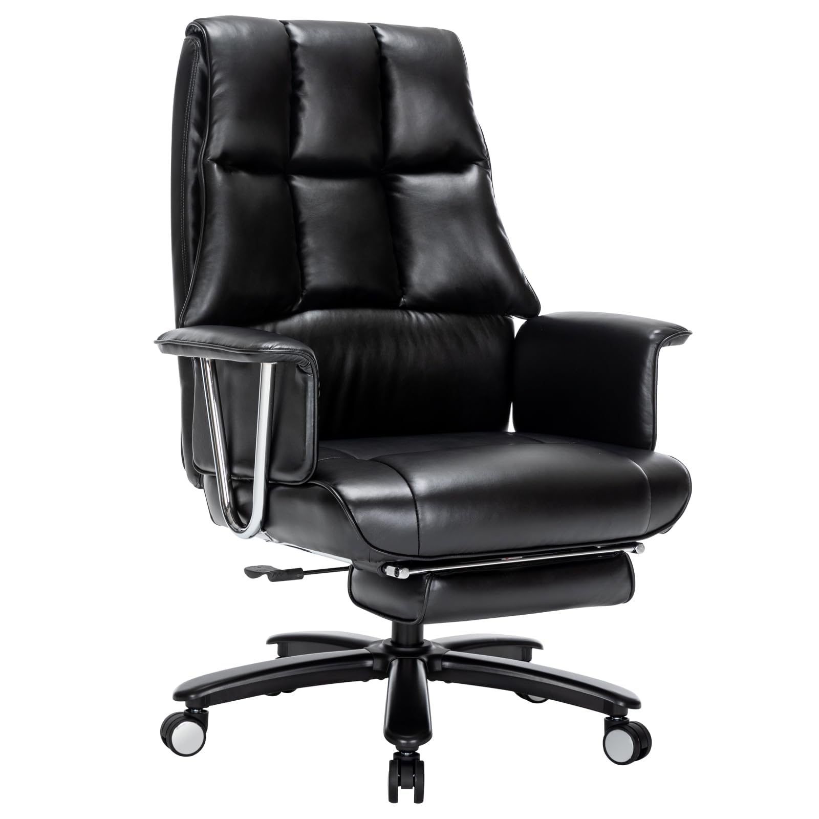 Office Chair Heavy Duty with Footrest, 400lbs-Big Tall PU Leather Ergonomic Office Chair for Heavy People High Back Computer Task Reclining Chair with Wide Thick Cushion Large Home Office Chair