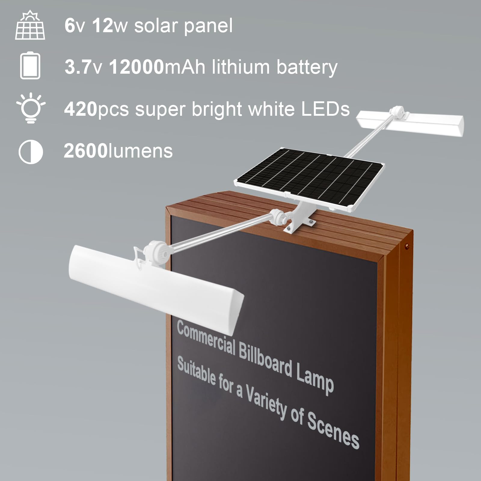 KARLIOBE Solar Billboard Lights Outdoor, 420 LEDs Super Bright Solar Powered Sign Light,IP65 Waterproof, 12000 mAh Commercial Sign Light for Real Estate Signs, Business, Advertisement (White)