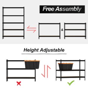 GarveeHome 5-Tier Storage Shelves, Heavy Duty Metal Shelving Unit, Adjustable Garage Storage Shelving Utility Rack for Warehouse Pantry Kitchen Basement Laundry, Black, 48" L x 18" W x 73" H