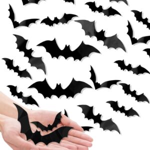 emopeak bats wall decor 120pcs, halloween 3d bat decoration stickers waterproof black spooky bats suitable for home decor room décor