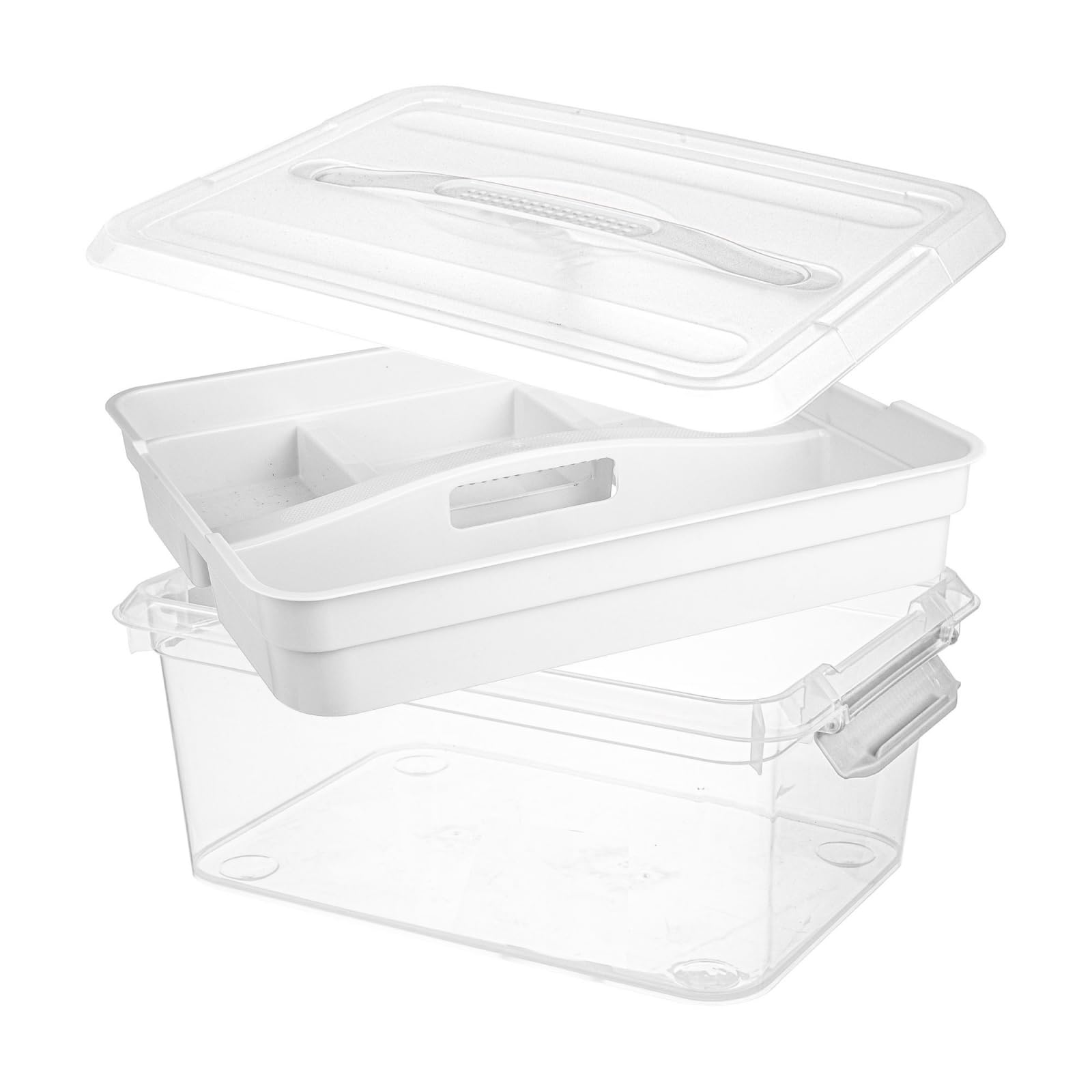 Chfeirno 20 QT Plastic Storage Box with Removable Tray,Portable Craft Organizers and Storage Bins with Lid,Clear Art Storage Container for Organizing Sewing,Crayon,Tool,Playdoh (White)