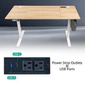 PORIYA 55x24 Inch Electric Height Adjustable Standing Desk with Cable Management, Splice Board, Mouse Pad, 2-Outlet Power Strip with USB 20W Charger, and Casters（White Frame&Log Top）