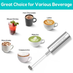 CASABREWS Milk Frother Wand, Handheld Stainless Steel Coffee Frother, Powerful Drink Mixer with Stand, Rechargeable Electric Whisk with 3 Speeds for Lattes, Cappuccinos, Matcha, and Hot Chocolate