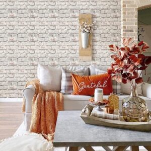 COMSTICKC 10 Pcs 3D Faux Brick Wall Panel Peel and Stick Brick Tiles, 12"X12" Small Size Thin PVC Self Adhesive Brick Backsplash Veneers Wall Covering for Interior Wall Decor Farmhouse