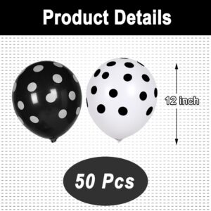 wrovitik 50 Pcs Latex Balloons, 12 Inch Black and White Polka Dot Balloons for Graduation Brithday Balloon Wedding Balloon Decoration