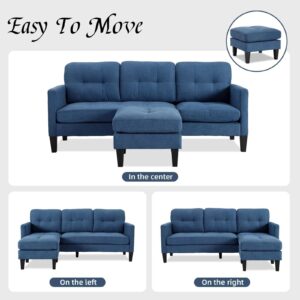 GlasFlength L Shaped Sectional Couches, Corner Sectional Couch Convertible Sleeper Sofa Bed Couch Set, Couch Sectional with Reversible Chaise Lounge for Living Room, Apartment - Blue