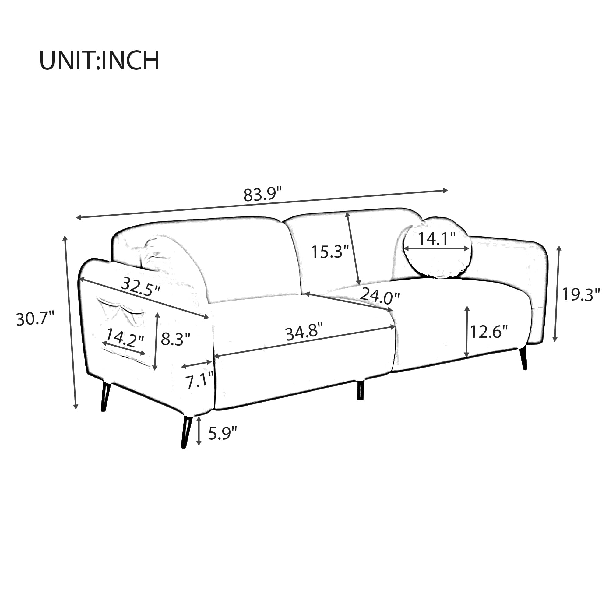 P PURLOVE Upholstered Sofa, Chenille Loveseat Sofa for Living Room, Bedroom, Apartments (Beige)