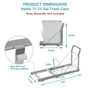 Storvexify Pull Out Trash Can Under Cabinet with Soft Close Slides，Heavy Duty Under Counter Garbage Cans for Kitchen, Requires 13" W X 18" D Minimum Cabinets，Chrome，Waste Bin Not Included