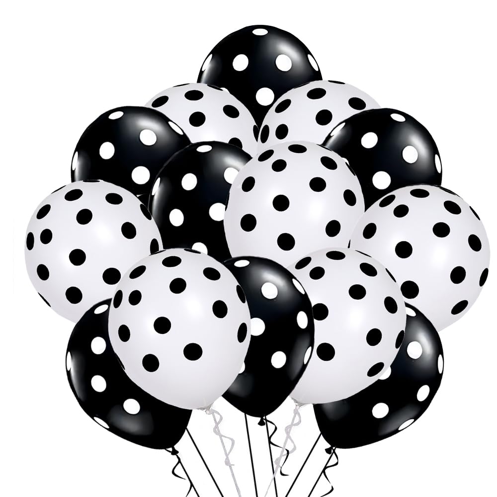 wrovitik 50 Pcs Latex Balloons, 12 Inch Black and White Polka Dot Balloons for Graduation Brithday Balloon Wedding Balloon Decoration