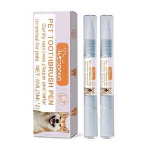 wmool 2 pack pet toothbrush pen, dog teeth cleaning pen, dog tartar remover for teeth, cat/dog tooth whitening & cleaning, natural plant substance-pet teeth repairing kit