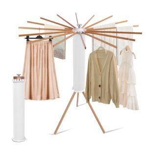 ejoyous tripod clothes drying rack, flodable laundry hanger collapsible wooden clothing dry rack floor standing folding garment rack for home balcony indoor outdoor travel